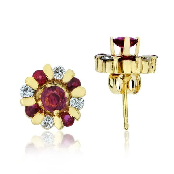 Genuine Ruby Earrings | 10K Yellow Gold Ruby with Diamond on sale Stud Earrings